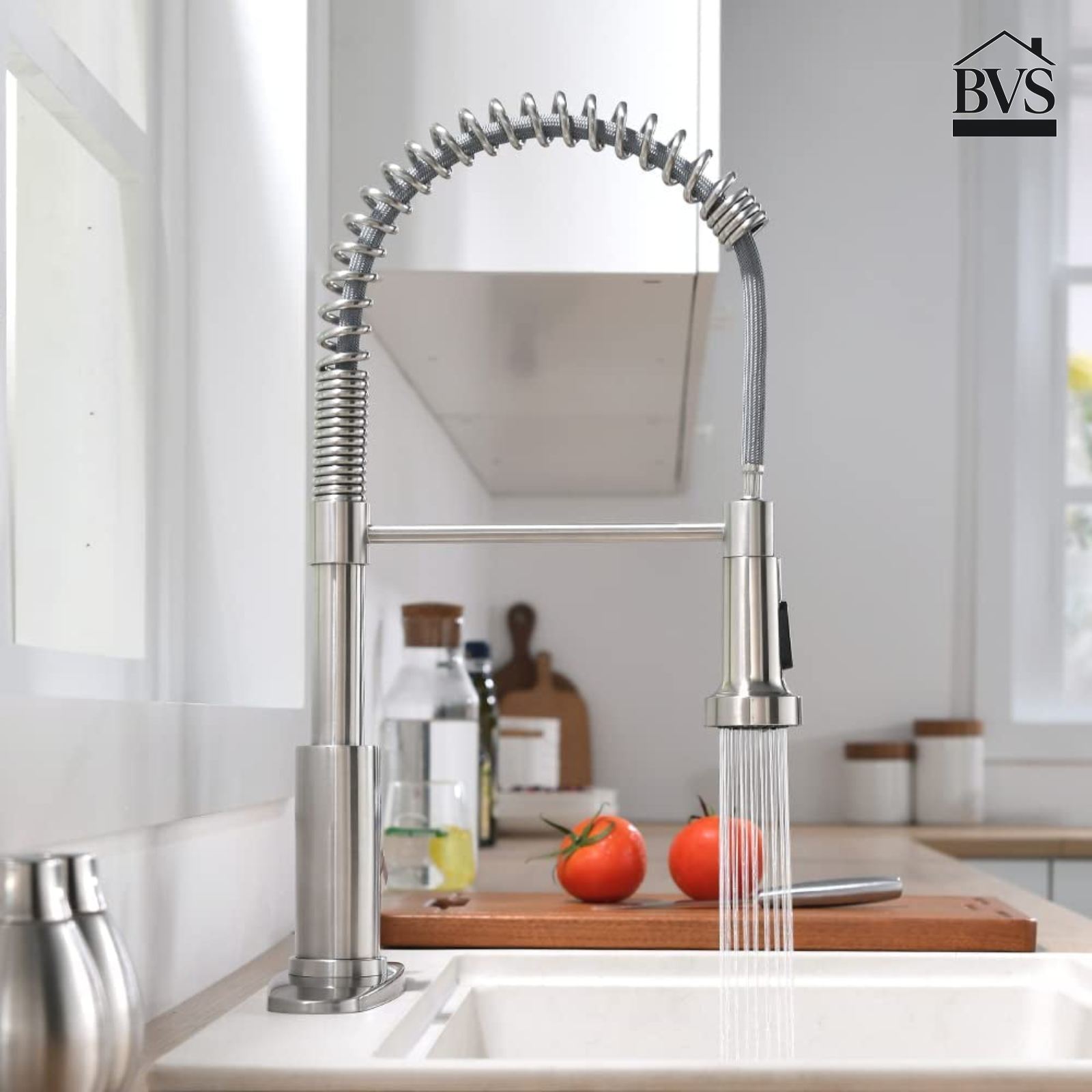 Silver Modern Kitchen Faucet with Dual Sprayer