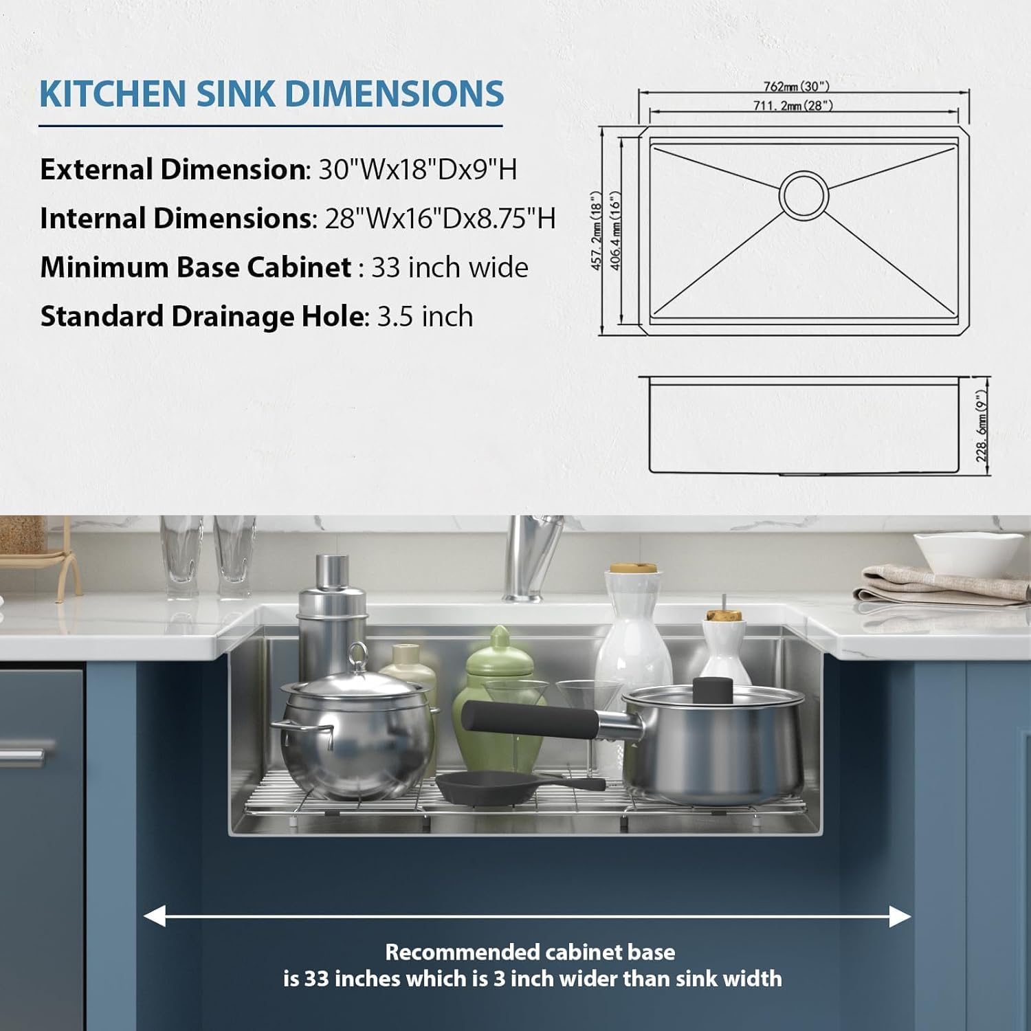 30 Inch WorkStation Pro Stainless Undermount Kitchen Sink With Accessories